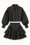 AURORA | Lantern Sleeve Shirt and Ruffled Skirt Set
